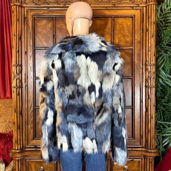 Boston Proper Blue Multi Premium Faux Fur Coat - Picture 5 of 16